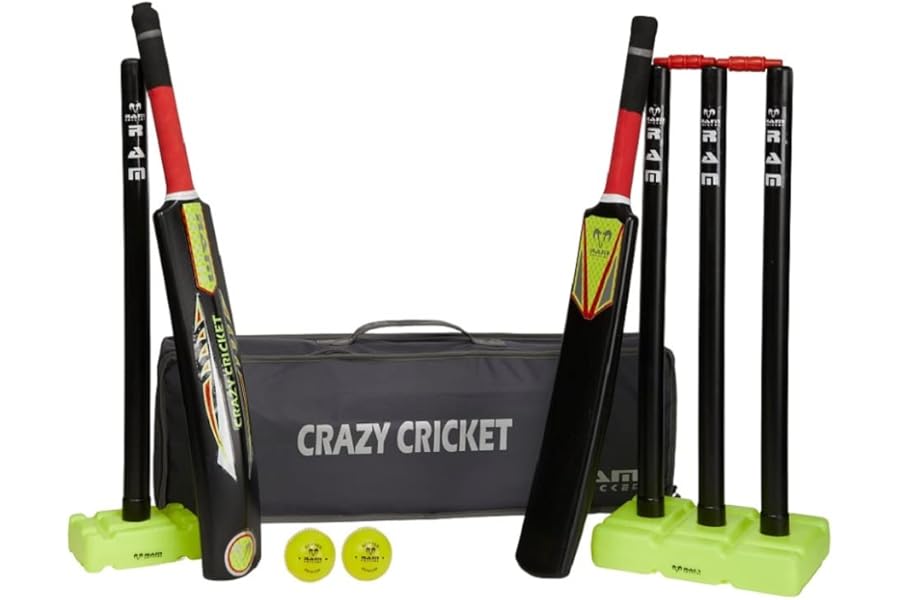 Ram Cricket Crazy Cricket Sets – Senior & Junior for ages +9 years old – High Performance & Durable Kwik Cricket Style Set for Training, Cricket Matches, Garden, Beach, or Park