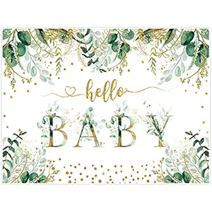 Allenjoy 7x5ft Greenery Hello Baby Theme Backdrop for Jungle Safari Woodland Birthday Decor Gender Neutral Welcome Oh Sweet Baby Boy Girl Party Supplies Decorations Banner Photo Booth Props Background