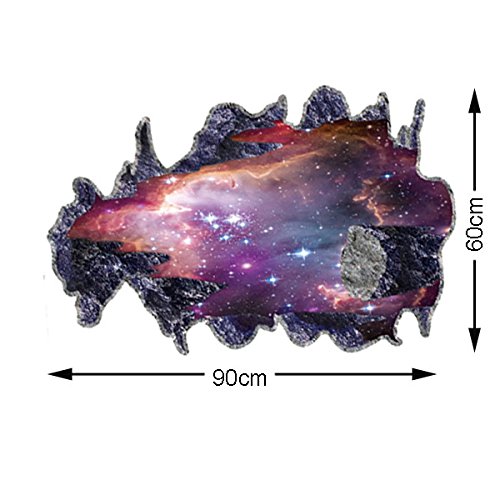 Colourfulworld 3D Galaxy Wandtattoo space-dimensional Wand Aufkleber Wohnzimmer TV Hintergrund Aufkleber selbstklebend abl?sbar DIY Home Dekoration Wand Wandbild abnehmbare Schlafzimmer StickerGalaxy 3D Space Meteoriten Wohnzimmer TV Hintergrund abnehmbare Wandspiegel Aufkleber Perspektive PVC Wand (Space Meteoriten) - 6