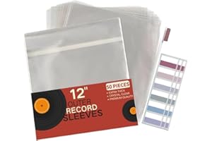 HanCheng 50 Buste Vinili 33 Giri |Alta qualità 140 Micron Spessore|Bustine Trasparenti Richiudibili|con Aletta di Chiusura&Note Adesive|Disponibile per Album Doppi e Copertine Apribili