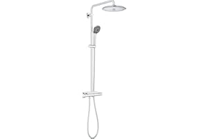 GROHE Colonne de douche mitigeur thermostatique Vitalio Joy 260, 50% d'économie d'eau et d'énergie, tablette incluse, tête de douche 260mm, douchette 3 jets, chromé, 26403001 (Import Allemagne)