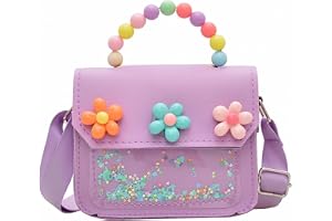Hotainoys liten flicka handväska, PU-läder barn crossbody väska – söt blomma och glitter minipåse för småbarn