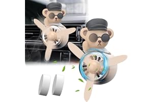 Umikk Cartoon Bear Pilot Pilote Air Ferrinisseur d'air Automobile Ventilateur, Clip de Parfum de Voiture,Automobile Air Sortie Ventilateur Diffuseur,Car Parfum Aromatherapy Ornement (Marron)