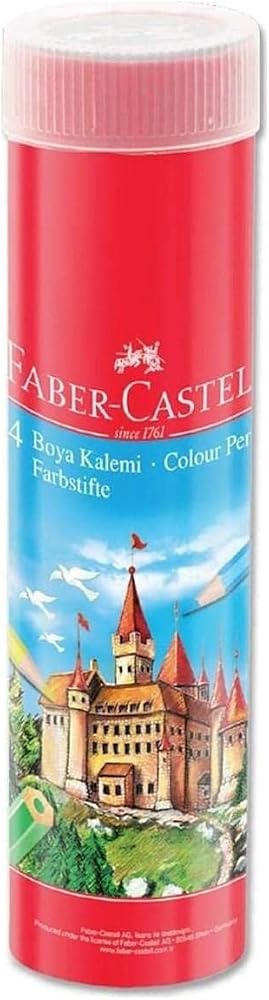 Faber-Castell Kuru Boya Kalemi, Kırmızı Metal Tüp Kutu, 24 Renk, Tam Boy, Kalemtıraş Hediyeli, Yumuşak Mineli, Kırılmaya Dayanıklı Uçlar, Kolay Açılır