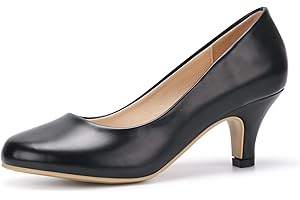 POOREVILL Women's Court Shoes Kitten Heels Wide Bridal Work Office Wedding Party Low Heel Pump Slip On Shoes