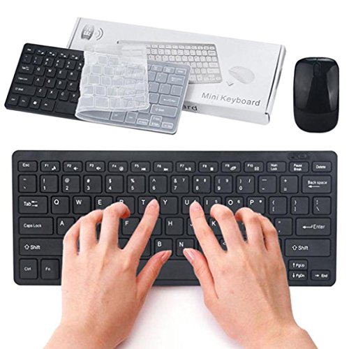 Familizo Clavier et Souris sans Fil, 2.4G Souris sans Fil et Clavier pour PC de Bureau (Noir, Clavier: (11.22 x 4.72 x 0.78) / (28.5 x 12 x 2))