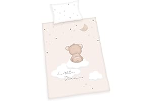 HERDING Biancheria da letto in flanella Little Dreamer "Made in Green", federa circa 40x60 cm con fodera per hotel, copripiumino circa 100x135 cm con chiusura a bottoni, 100% cotone, flanella