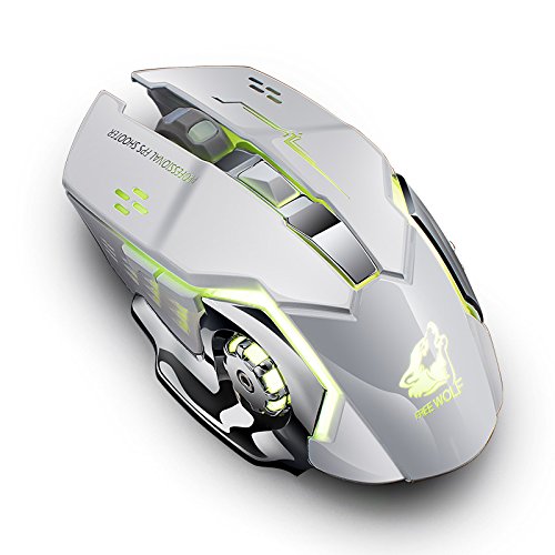 Preisvergleich Produktbild Waroomss Professionelle Wireless Gaming Mouse Wiederaufladbare X8 Wireless Silent LED Hintergrundbeleuchtung USB Optische Ergonomische Gaming-Maus Für PC Laptop (Weiß)