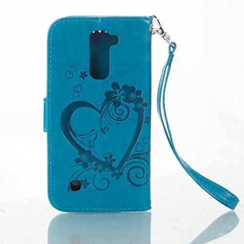 LG K10 Hülle,LG K10 Hülle,LG K10 Case,Cozy Hut LG K10 Hülle Muster,Handy Case Cover Tasche for LG K10, Bunte Retro Blumen Herz der Liebe Muster Druck Buch-Stil Bookstyle Flip Magnetverschluss Brieftasche Geldbörse Wallet Kreditkarte ID Card Slots PU Leder Beschützer Haut Schutzfolie Schutzhüllen Case Tasche Hülle Etui Schale Ständer Hülle Case mit Weich TPU Innere Hülle Case für LG K10 – blau - 2