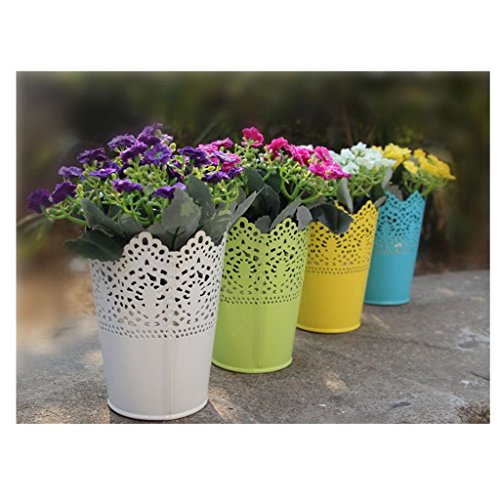 Metall Schneiden Pflanze Vase Topf Stift Make-up Bürstenhalter Schreibtisch Ordentlich Organizer Veranstalter Aufbewahrungskorb – Weiss - 6