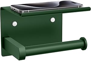 Tindbea Toilet Paper Holder with Shelf Adhesive or Screw Wall Mounted Toilet Paper Roll Dispenser Storage, Stainless Steel Bathroom Shelf Holder Accessories (Forest Green)