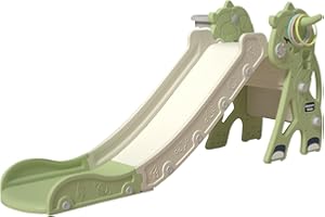 Zkiprm Tobogán Alargado Plegable 142CM, Toboganes Infantiles Exterior con Peldaños Totalmente Cerrados, Canasta de Baloncesto, Juguetes, Toboganes Infantiles Multifuncionales para Interior y Exterior