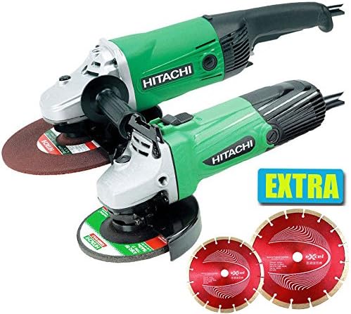 Hitachi 4.5" + 9" Angle Grinders Twin Pack 240V G12ST + G23ST + Diamond Blades