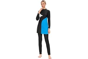 OWN4B Plus Size Burkini Bathing Suits for Women with Hijab Full Coverage Zipper Print Muslim Islamic Modest