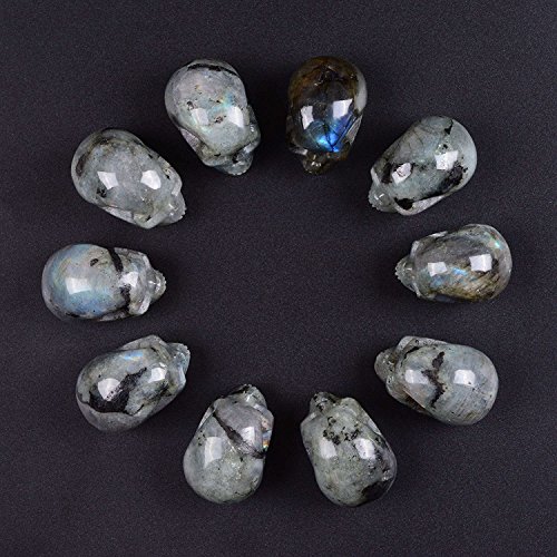 Mineralbiz 1.3 „-1.5“ Natürliche Labradorit Hand geschnitzte Kristallschädel-Edelstein Menschliche Schädel-Kopf-Skulptur Healing Reiki - 9