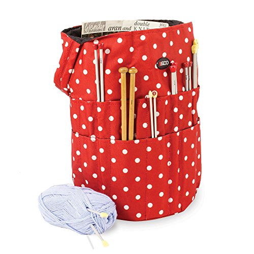 Stricken und Nähen Craft Nadel und Wolle Organizer Eimer Tasche in Red Polka Dot