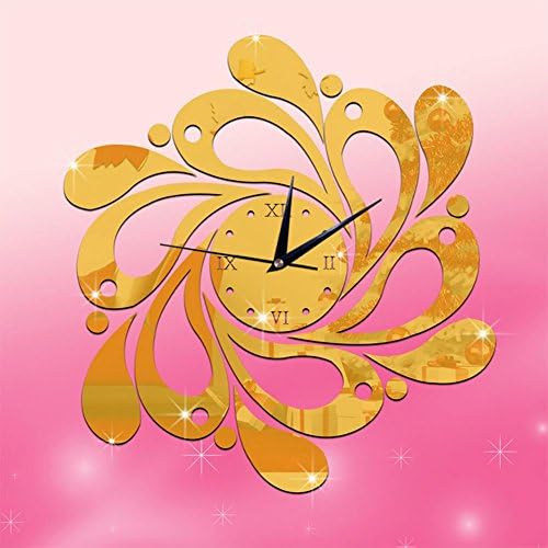 MCC Wall Clock Mirror Decoration Flower DIY 3D Wall Sticker Clock , gold