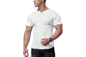 YCHNAIM Herren Mesh Athletic T-Shirts mit geteiltem V-Ausschnitt für Fitnesstraining Bodybuilding