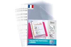 OXFORD 100 Pochettes Plastiques A4 Perforées lisses pour usage régulier