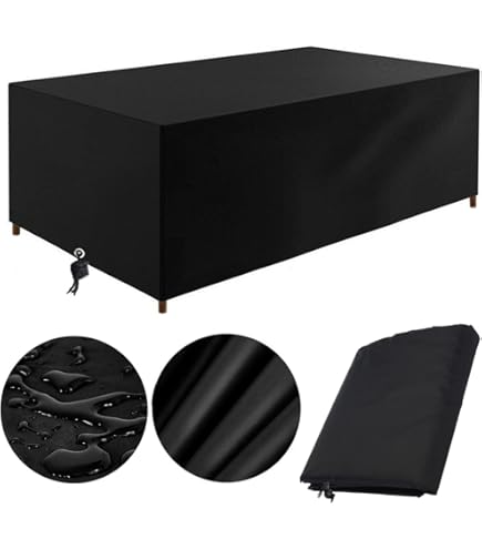 Housse Salon De Jardin Exterieur Impermeable Housse De Table Jardin 420D Oxford Bache Table Exterieur Housse De Protection Résistance Au Froid Bâche Salon De Jardin Exterieur 385x380x65cm/LxWxH