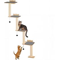 Katzenwandregal Mit Futterstation – 3 Kletterstufen + Wandbett, Aus Sperrholz, Ca. 40x32x10 Cm
