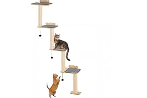 VEVOR Arbre à Chat Mural à 4 Niveaux avec 4 Planches à Sauter, étagère Murale Flottante pour Chat jusqu'à 18,1 kg, perchoir en Bois de pin de 12 mm pour Dormir, Jouer et escalader