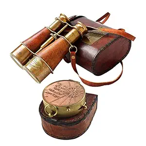 collectiblesBuy Nautical Victorian Marine Binocular Leather Case with Brass Copper Qoute Compass