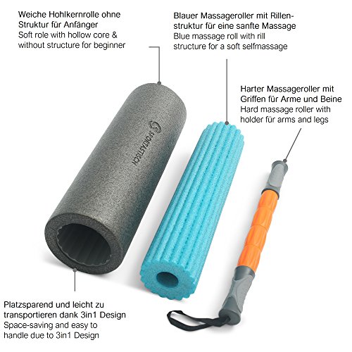 3 in 1 Faszienrolle als Set „Soft Roll“ von Sportastisch :: Massagerolle + Faszienrolle + Massageroller :: hochwertige Massagerollen in geprüfter Qualität :: exklusiv 3 verschiedene Zonen :: unterschiedliche Härtegrade (weich bis hart), ideal für Einsteiger oder Fortgeschrittene :: 3 in 1 Angebot :: Tragetasche inklusive :: ideal zur Behandlung schmerzender Faszien :: optimales Training für Rücken, Nacken, Wirbelsäule und Schultern: inklusive 3 Jahren Sportastisch Produktgarantie - 3