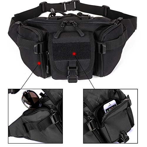 DCCN Tactical Hüfttasche Bauchtasche Militär Gürteltasche mit 5 Fächer inkl. Reißverschluss für Outdoor Sport Trekking Wandern Running - 3