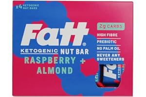 Fatt Keto Nut Bars - (Raspberry & Almond, 4 Pack) - 2g Carbs - 100% Natural, Low-Carb, Gluten Free Clean Keto Snack Bars with Super Fats - High Fibre, Low Sugar, Sweetener Free & Vegan - Aka Fattbar