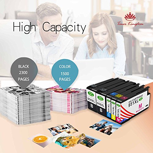 Toner Kingdom 5 Pack Alto rendimiento For 950XL 951XL  C2P43AE  Cartuchos de tinta Compatible con HP Officejet 8600 8100e 8610 8620 8630 8640 8860 8100 8660 8625 8615 251dw 276dw Impresora