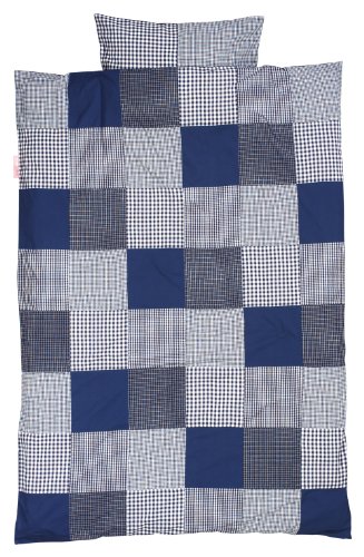 Taftan Patch Checks Duvet Cover Set 100 x 135cm for Cot (Dark Blue)