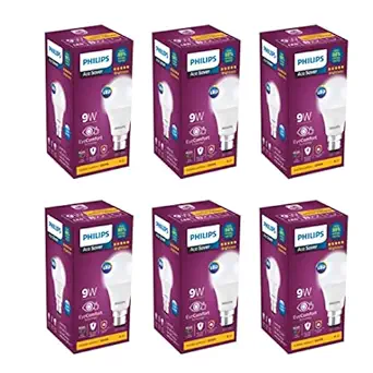 Philips 9-Watts B22 LED Warm White LED Bulb, Pack of 6, (Ace Saver)