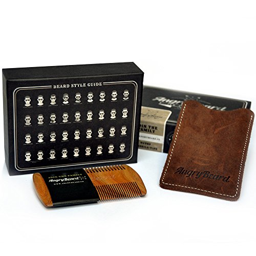 Beard comb ?? AngryBeard ?? Double beard comb (fine side & wide side) 100% sandalwood in a magnificent leather pouch for storage | The perfect gift for bearded men! ?? 100% Satisfied or money back ??