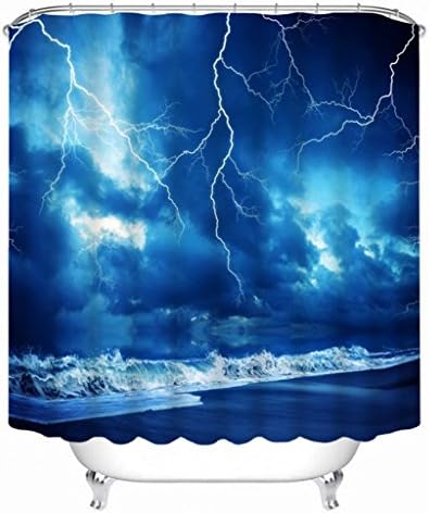 KKLL Shower Curtains 3D The sea Dark clouds Lightning Three dimensions Polyester Printing Waterproof and mildew Thickened Bathroom Decoration cut off Hanging curtain , 165*180cm