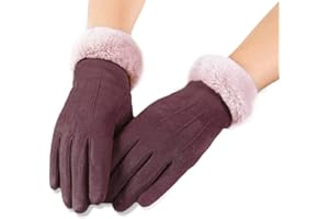 AXELENS Guanti Donna Invernali Touch Screen Scamosciati Interno Felpato Pile Eleganti con Polsino Eco Pelliccia Super Morbidi e Caldi per Smartphone, Cellulari e Tablet Taglia S/M