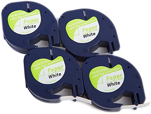 4 Roll Compatible with Dymo 91200 Paper Lable Tape S0721510 Cassette 12mm 4m Black on White for LetraTag LT-100H LT-100T QX50 Label Makers
