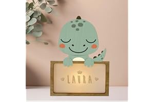 WONDEE Lampada Personalizzata Con Nome - Luce Notturna Bambini Dinosauro, Regalo Neonato Maschio e Femmina, Regalo Battesimo Bimbo e Bimba, Regali Personalizzati Bambino e Bambina (include cavo USB C)