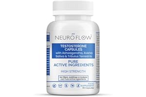 Testosterone Supplements for Men | No fillers, Additives or Bulkers, Pure Active Ingredients | Neuro Flow Powerful Testosterone Booster with Avena Sativa & Tribulus Terrestris | 60 Cap | Made in UK