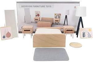 Surakey Puppenhaus Möbel Set Holz Kit Miniatur Puppenhaus Holzmöbel Zubehör, Puppen Möbel, einschließlich Küche, Esszimmer, Wohnzimmer, Kinderzimmer,Schlafzimmer, Badezimmer für Spielhaus