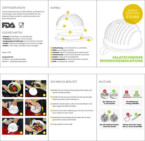 Salatschneider – Ganzen Salat Abwaschen Abtropfen Schneiden Anrichten / Für Gemüse und Obstsalat / Salad Cutter Bowl 3-1 Salatschleuder – Salatschüssel / spülmaschinengeeignet inkl. gratis Schäler von Trendario (grün) - 3