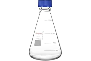 stonylab Erlenmeyer Flask with Blue Screw Cap Graduated Lab Borosilicate Glass Conical Flask, 1000 ml