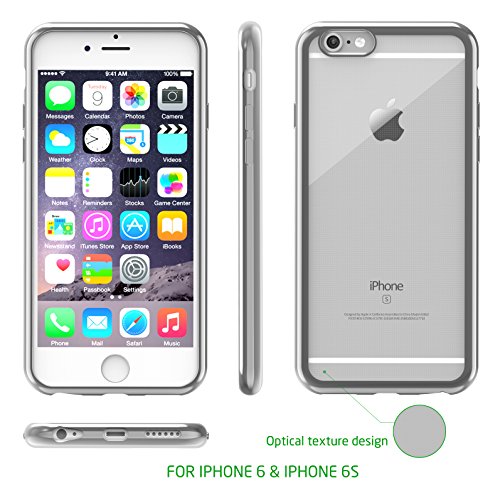iPhone 6 Case,iPhone 6s Case,Splaks [Moonlight Silver] Extra Shock-Absorb Clear back panel+Silver Metal Plating Frame,Extreme Lightweight Soft Flexible Silicone Rubber Anti-Scratch Protective Case For iPhone 6/6s-Moonlight Silver