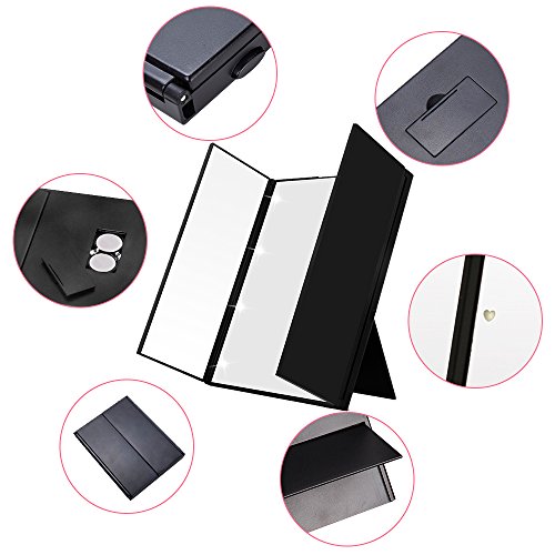 Tri-Fold Make-up-Spiegel, Zilong kleine Kosmetik Spiegel, kompakte Tasche Travel Mirror mit 8 beleuchtet LEDs - 7
