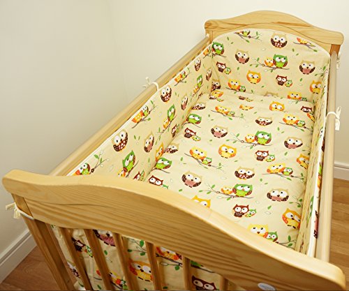 Nursery Baby Cot Bed Bumper / Padded 140x70 / 420 cm Long All Round Bumper - OWL BEIGE