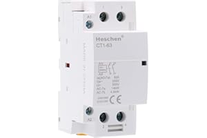 Heschen Contattore CA domestico, CT1-63, Ie 63A 2 poli Due normalmente aperti, CA 12V Tensione bobina, 35mm Montaggio su guida DIN