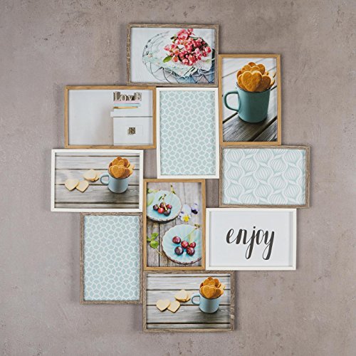 Bilderrahmen Holz Weiß Braun Eiche 45x53x2cm 10 Fotos 10×15 Fotorahmen 3D - 4