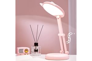 BIGFOX Lampe LED, Lampe de Bureau Enfant, oreille de chat lampe de chevet rose fille,lampes de table Luminosité réglable lampe bureau enfant, Dimmable Lumière pour la Lecture