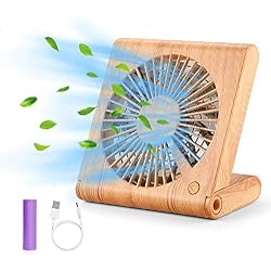 GeeRic Ventilateur de Bureau, Mini USB Ventilateur Pliant Silencieux Ventilateur Portable Rechargeable pour Table PC Maison Bureau Bibliothèque Voyage avec 3 Vitesse Brun Clair