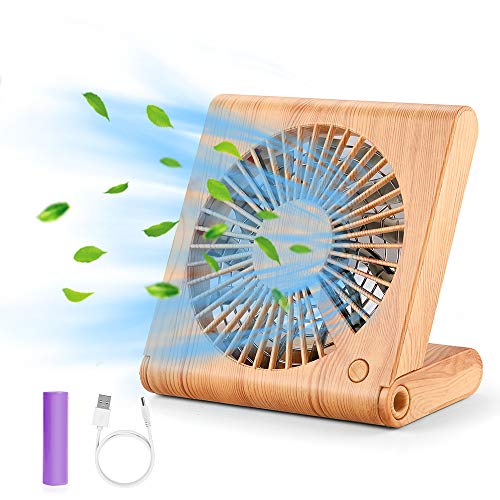 GeeRic Ventilateur de Bureau, Mini USB Ventilateur Pliant Silencieux Ventilateur Portable Rechargeable pour Table PC Maison Bureau Bibliothèque Voyage avec 3 Vitesse Brun Clair